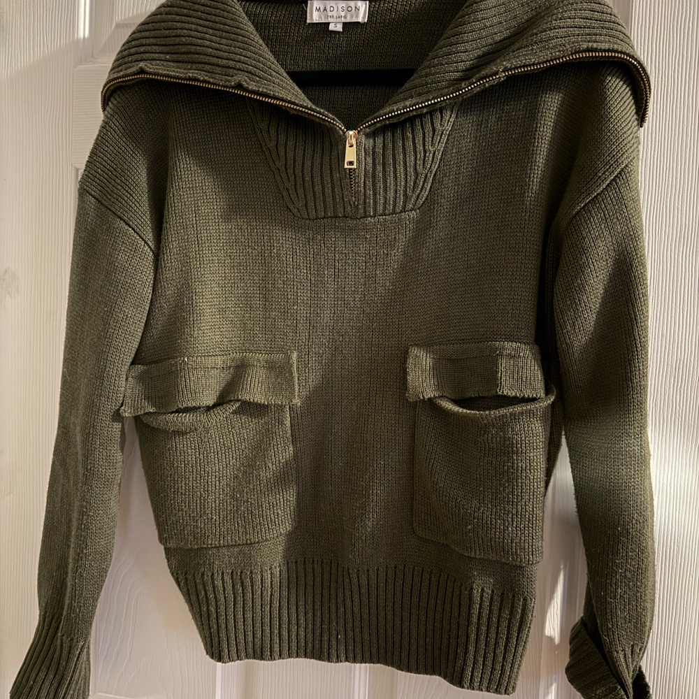 Madison Olive Zip-Front Knit Sweater for Men